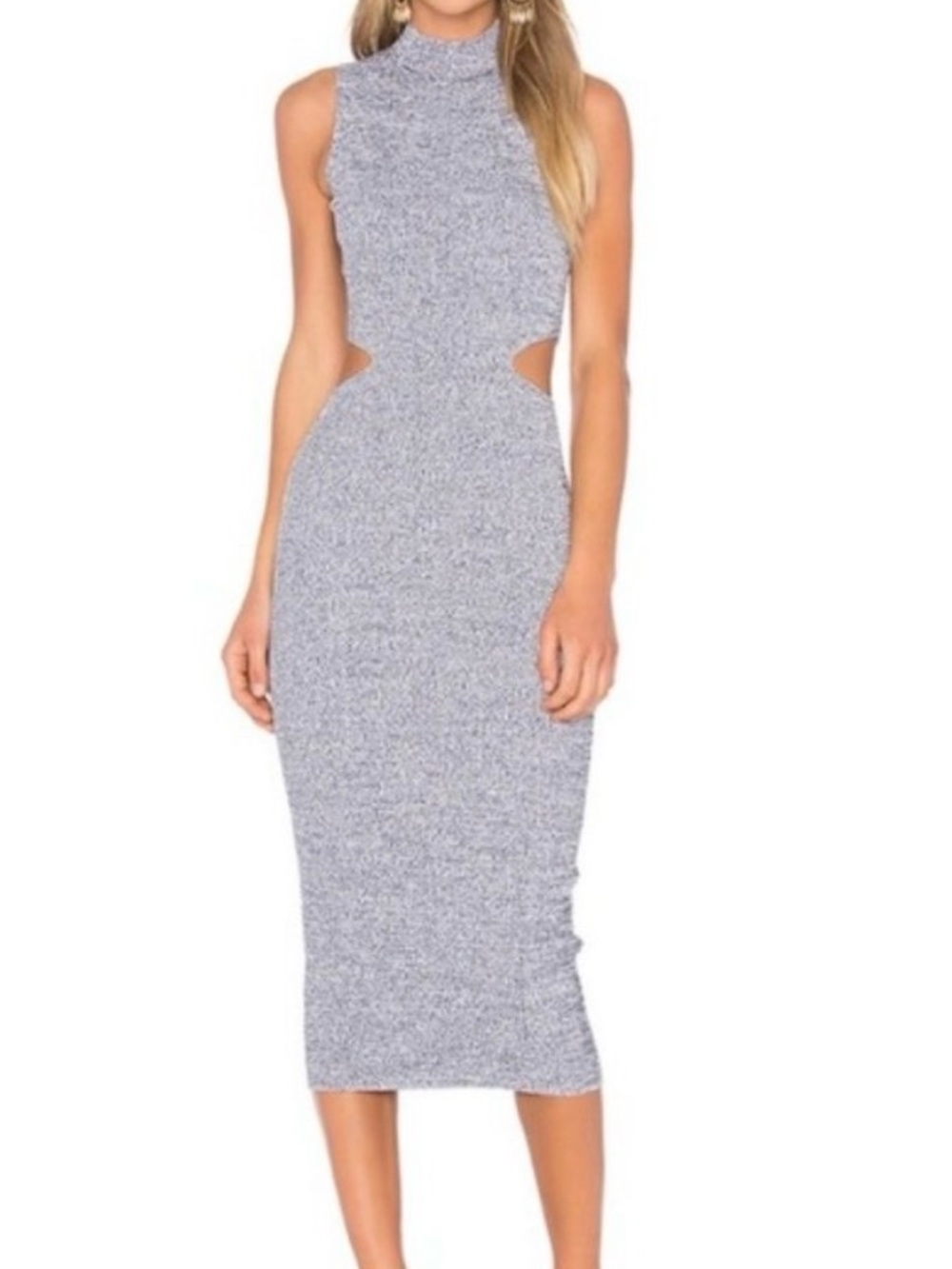 SUNO Sleeveless Cutout Midi Dress in Heather Gray